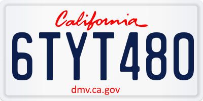 CA license plate 6TYT480
