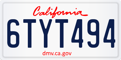 CA license plate 6TYT494