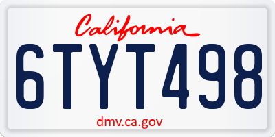 CA license plate 6TYT498