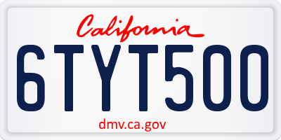 CA license plate 6TYT500