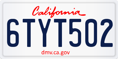 CA license plate 6TYT502