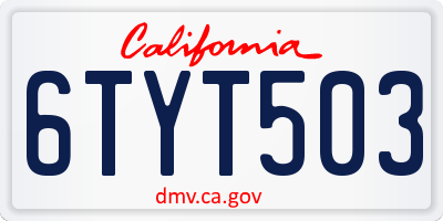 CA license plate 6TYT503