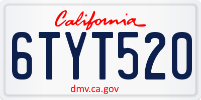 CA license plate 6TYT520