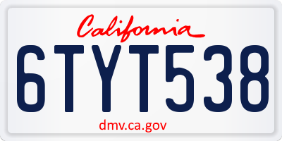 CA license plate 6TYT538