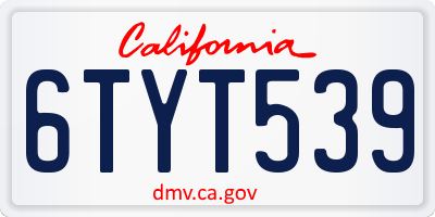 CA license plate 6TYT539