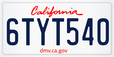 CA license plate 6TYT540