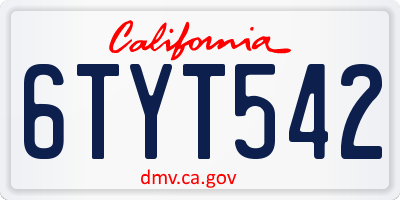 CA license plate 6TYT542