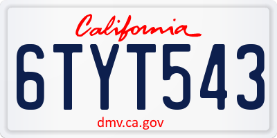 CA license plate 6TYT543