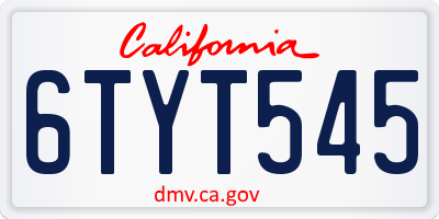 CA license plate 6TYT545