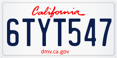 CA license plate 6TYT547