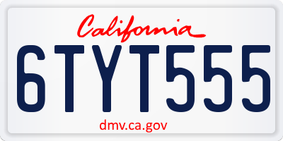 CA license plate 6TYT555