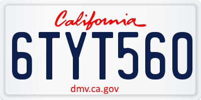 CA license plate 6TYT560