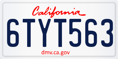 CA license plate 6TYT563