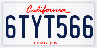 CA license plate 6TYT566