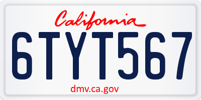 CA license plate 6TYT567