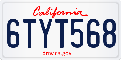 CA license plate 6TYT568