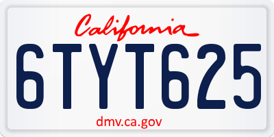 CA license plate 6TYT625