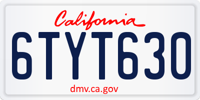 CA license plate 6TYT630