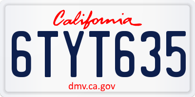 CA license plate 6TYT635