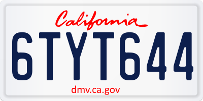 CA license plate 6TYT644