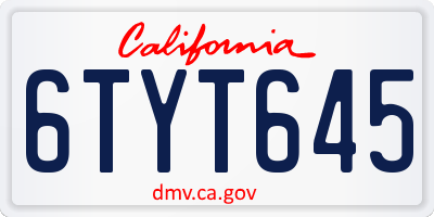 CA license plate 6TYT645