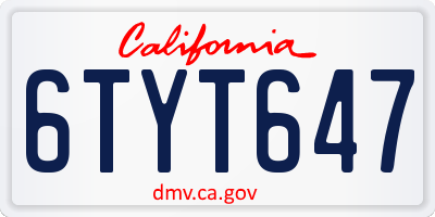 CA license plate 6TYT647