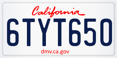 CA license plate 6TYT650