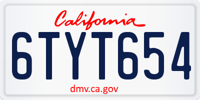 CA license plate 6TYT654