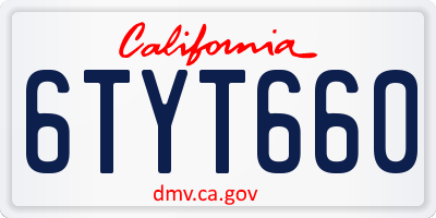 CA license plate 6TYT660