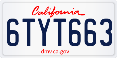 CA license plate 6TYT663