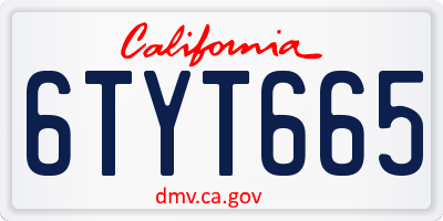 CA license plate 6TYT665