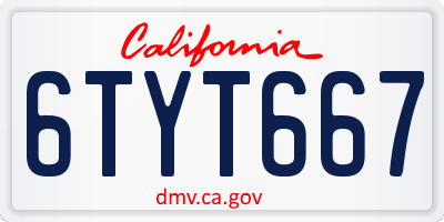 CA license plate 6TYT667