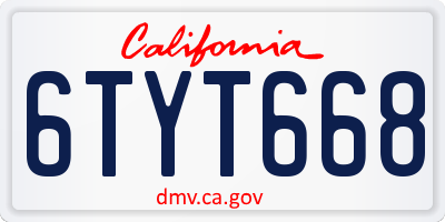 CA license plate 6TYT668
