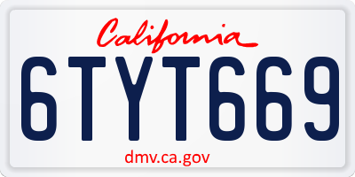 CA license plate 6TYT669