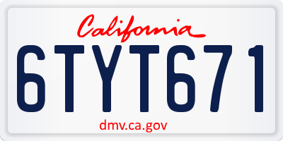 CA license plate 6TYT671