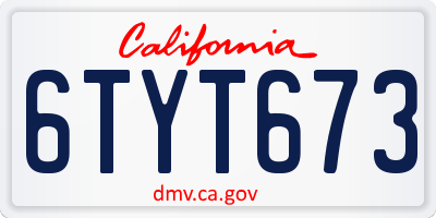 CA license plate 6TYT673