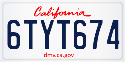 CA license plate 6TYT674