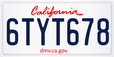 CA license plate 6TYT678