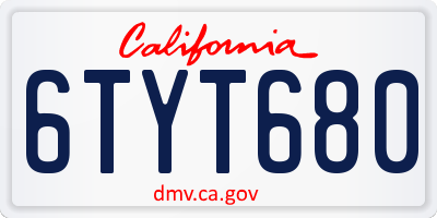 CA license plate 6TYT680