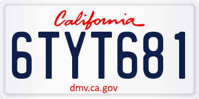 CA license plate 6TYT681