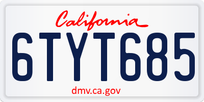 CA license plate 6TYT685