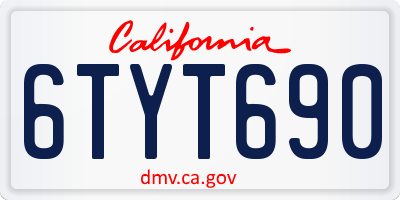 CA license plate 6TYT690