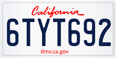 CA license plate 6TYT692