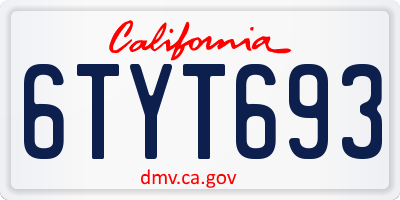 CA license plate 6TYT693