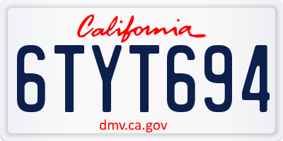 CA license plate 6TYT694