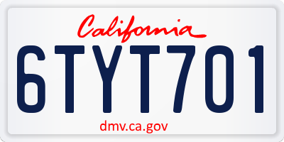 CA license plate 6TYT701