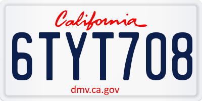 CA license plate 6TYT708