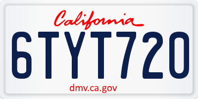 CA license plate 6TYT720