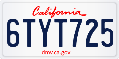 CA license plate 6TYT725