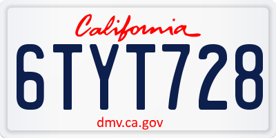 CA license plate 6TYT728